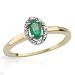 Ring With Precious Stones - Genuine Diamonds and Emerald in Yellow Gold- Size 7 (Size 7)