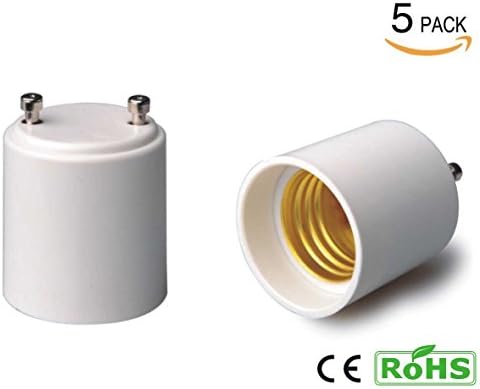 YI Lighting - GU24 to E27/E26 Converter Adapter - Converts Your Pin Base Fixture (GU24) to Standard Screw-in Bulb Socket (E26/E27) (Pack of 5)