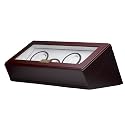 Quad Watch Winder for 4 Automatic Watches AC Operation Cherry Finish Engravable Plate
