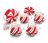 Peppermint Party Festive Tea Pot And Tea Cup Set Adorable Teaset For Teas And Kitchen Decor