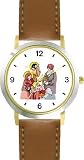 Blessing by Wise Men Christian Theme – WATCHBUDDY® DELUXE TWO-TONE THEME WATCH – Arabic Numbers – Brown Leather Strap-Size-Large ( Men’s Size or Jumbo Women’s Size )