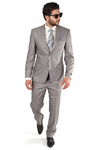 Slim Fit Men's Silver Grey 2 Button Notch Lapel Suit By Azar Man