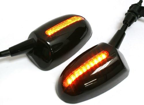 Black Chrome Amber Led Light Lamp Motorcycle Rear View Mirrors Universal Fits 6mm Thread New