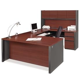 Bordeaux Cherry and Graphite U Desk with Hutch Bordeaux Cherry Graphite by Bestar Office Furniture