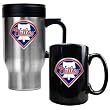 Philadelphia Phillies Stainless Steel Travel Mug & Black Ceramic Mug Set - Primary Logo MLB Baseball