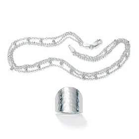 Sterling Silver Hammered-Style Ring with FREE Ankle Bracelet Set: Jewelry