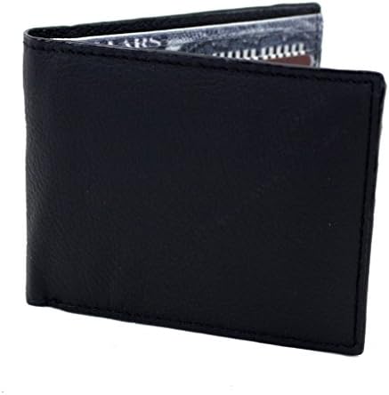 Men's Bi-fold Genuine Black Leather Wallet with 100 Dollar Bill on Inside