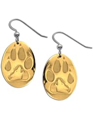 14K Yellow Gold Western Range Wolf Print Earrings. Made in USA.