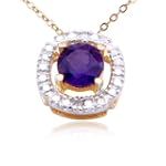 18k Yellow Gold Plated Sterling Silver Amethyst and Diamond Accent Round Pendant, 18
