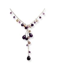 Genuine .925 Sterling Silver Amethyst and Pink Cultured Pearl Dangle Necklace. 100% Satisfaction Guaranteed.
