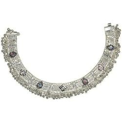 Gift for Her Sterling Silver Anklets Indian Foot Jewelry Pair 10 inches (sanklt031)