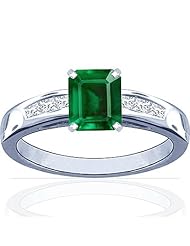 Platinum Emerald Cut Emerald Ring With Sidestones