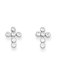MadiK® Kids 14k White Gold Polished Religious Cross with CZ Post Earrings