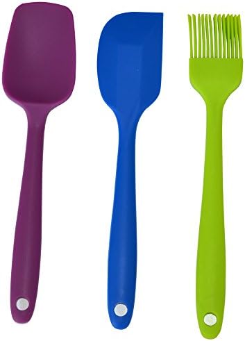 Ioven Silicone Spatula Cooking Utensils Kitchen Gadgets Set-1 Spoon Spatula & 1 Regular Spatulas & 1 Brush (Purple)