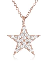Rose Gold Plated Silver Chain with Cubic Zirconia Pave Star Shape Pendant Necklace, 16"+1.5" Extender