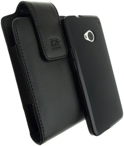 CASE123 MPS XXL Premium Large Oversized Genuine Leather Swivel Belt Clip Holster for HTC One M7 (with Soft Matte TPU Cover - Black)