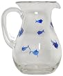 Hand Blown Glass Blue Fish Pitcher 8"H