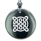 Life Protection Celtic Shield Knot Amulet Black Onyx Magic Gemstone Circle Spiritual Powers Pendant Necklace
