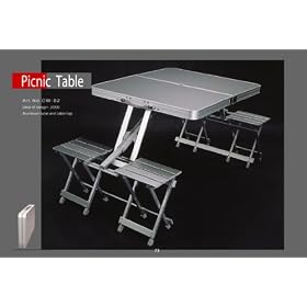 GREAT GIFT OASIS Four Person Picnic Aluminum Table W  6' Umbrella-Top-Of-The-Line...