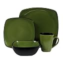 Corelle Hearthstone Stoneware Square 16-Piece Dinnerware Set, Service for 4, Bay Leaf Green