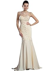 Bateau Neck Sweetheart Floor Length Chiffon Natural   Waistline Illusion Lace Mermaid Prom Dress 
