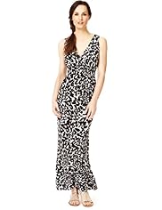 Crossover V-Neck Abstract Print Maxi Dress