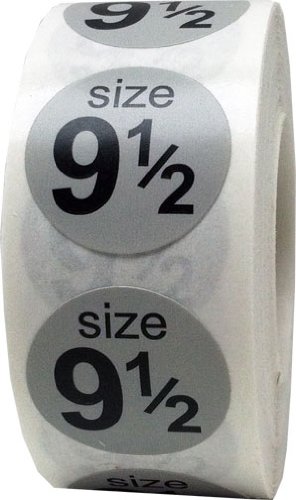 Grey Colored Round Size Stickers that say Size 9 1/2 - Great For Retail Shoe Labels or Apparel - 500 Total