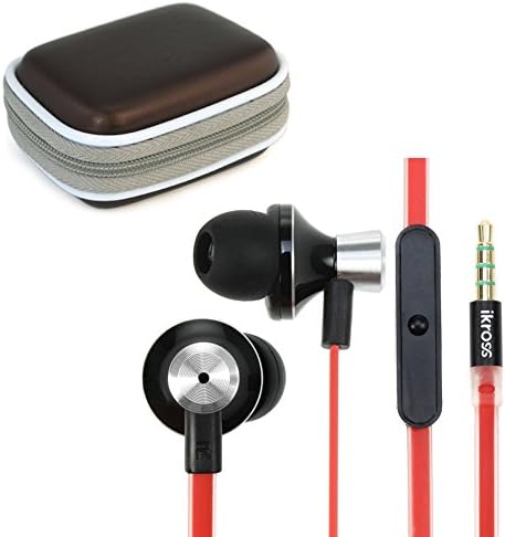 iKross In-Ear 3.5mm Noise-Isolation Stereo Earbuds with Tangled Free Flat Wire Microphone + Accessories Carrying Pouch Case For Blackberry, HTC, LG, Motorola, Pantech, Huawei, Nokia, Sony, Apple iPhone, iPod, iPad, Samsung, Asus, Acer and Other Android Cell Phone, Window Smartphone, Tablet, Ebook, MP3 Player and more
