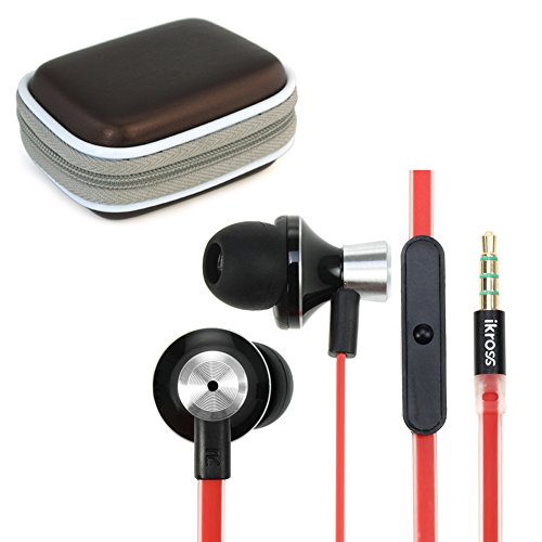 iKross In-Ear 3.5mm Noise-Isolation Stereo Earbuds with Tangled Free Flat Wire Microphone + Accessories Carrying Pouch Case For Blackberry, HTC, LG, Motorola, Pantech, Huawei, Nokia, Sony, Apple iPhone, iPod, iPad, Samsung, Asus, Acer and Other Android Cell Phone, Window Smartphone, Tablet, Ebook, MP3 Player and more