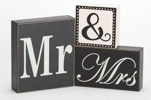 Roman Inc. Typographic Collection 6.5" 3pc Set Table Top Decor Blocks Mr and Mrs Wedding Day Decor