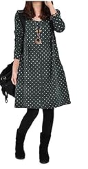 Knee Length Long Sleeves Polka Dot Print Round Neck Polyester  Shirt  Dress