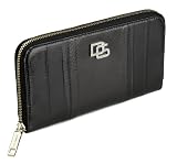 D&G Women's Leather Rhinestone Logo Wallet, Black