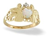 14K Yellow Gold Genuine Heart Opal and Diamond Angels Ring