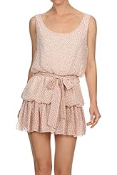  Scoop Neck Sleeveless Polka Dot Print  Dress With a Sash  and Ruffles