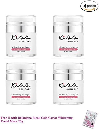 4 Packs of K.i.s.s Whitening Collagen Cream Mask Whitening Collagen Cream Mask Apply a Thick Mask Over the Face and Neck. Overnight. And Wash Thoroughly After Awakening in the Morning. You Can Feel the Skin Smooth and Soft From the First Use.