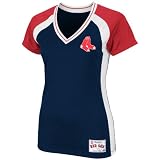 MLB Women's Boston Red Sox Opal Short Sleeve Raglan Deep V-Neck Synthetic Tee (Athletic Navy/Athletic Red/White/Athletic Red, Large)