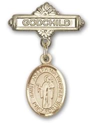 Gold Filled Baby Badge with St. Joseph the Worker Charm and Godchild Badge Pin