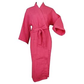 Waffle Weave Bathrobe, Hot Pink