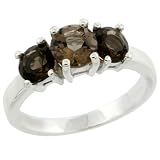 Sterling Silver Round Brilliant Natural Smoky Topaz Three-Stone Ring, 1/4 in. (7mm) wide