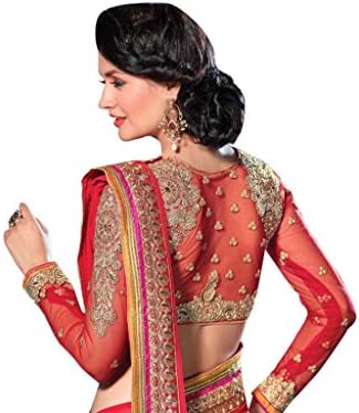 Elijaah Girls' Georgette Saree Free Size Red