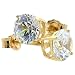 14K Gold 1.0 Carat Size (6 mm ea) Brilliant Cut Basket Set CZ Stud Earrings