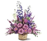 Sympathy Pink Roses and Blue Iris Flowers Gentle Comfort Basket