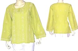 Kurtis Clothes from India Womens Casual Wear Chikan Embroidery Size L (ctop412)
