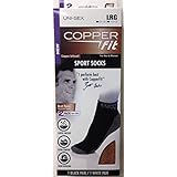 Copper Fit Ankle Socks (2 Pair), Black & White, Large