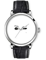 SPRAWL Aanalog Fashion Series Silver Ladies Watches of Genuine Black Leather Strap,Unique Wrist Watch for Women Girls Designed with black eyes
