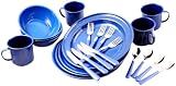 Unica Camping Collection 24-Piece Camping Dinnerware Set, Blue Enamel, Service for 4