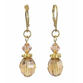 Earrings - E482 - Faceted Glass and Swarovski (tm) Crystal Beads Hung on Gold Tone Leverbacks ~ Gold