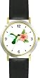 Red Throated Hummingbird or Humming Bird and Pink Hibiscus Flower - JP - WATCHBUDDY&reg; DELUXE TWO-TONE THEME WATCH - Arabic Numbers - Black Leather Strap-Size-Large ( Men's Size or Jumbo Women's Size )