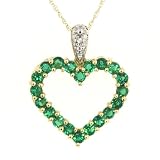 10k Yellow Gold Heart Shaped Lab-Created Emerald Pendant w/ Diamond Accent
