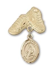 14K Gold Baby Badge with St. Agnes of Rome Charm and Baby Boots Pin